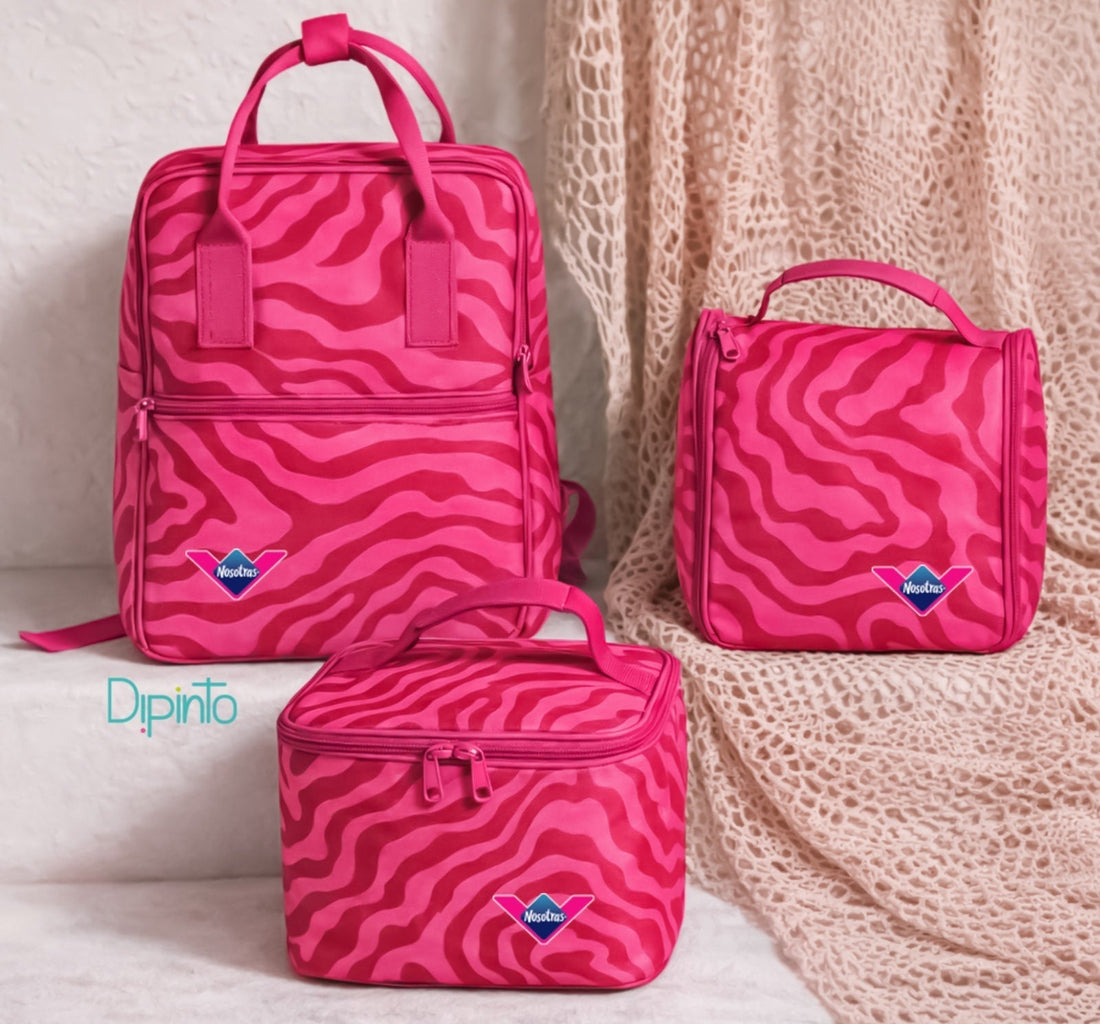 Kit de bienvenida corporativo personalizado: morral, lonchera y cosmetiquera DIPINTO
